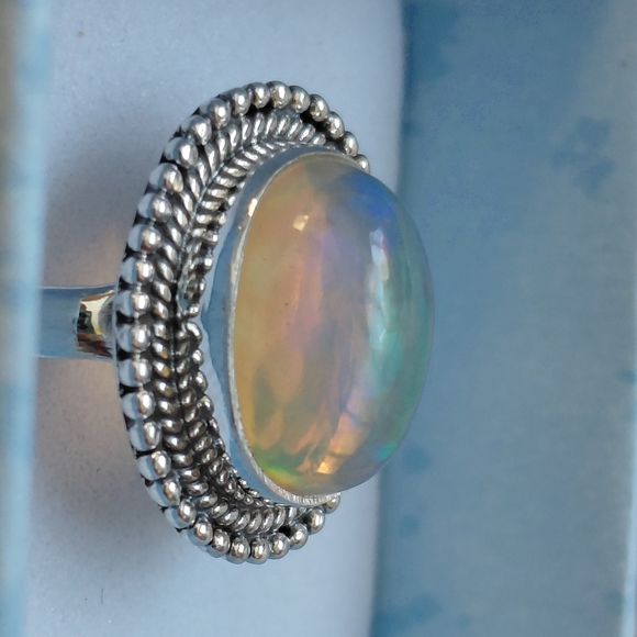 Elegant Silver Ethiopian Opal Ring Size 7.75 - Picture 14 of 15
